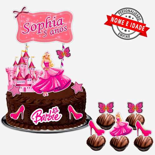 Topo De Bolo + Tropper Para Doces Barbie Princesa